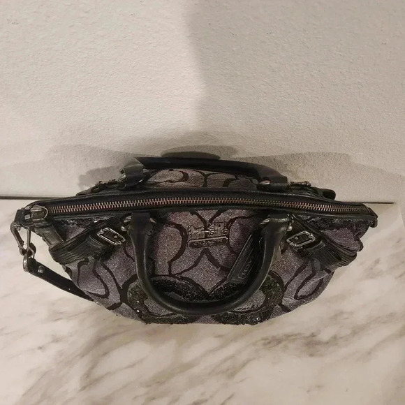 EUC Coach Madison Signature Op Art Sophia Sequin Metallic Satchel Shoulder Bag - Picture 7 of 9